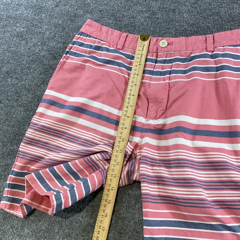 Vineyard Vines Breaker Shorts Mens 36 Salmon Pink Navy White Striped Cotto Chino